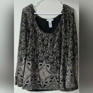 XXL LizWear Woman's Long Sleeve Abstract Print Blouse